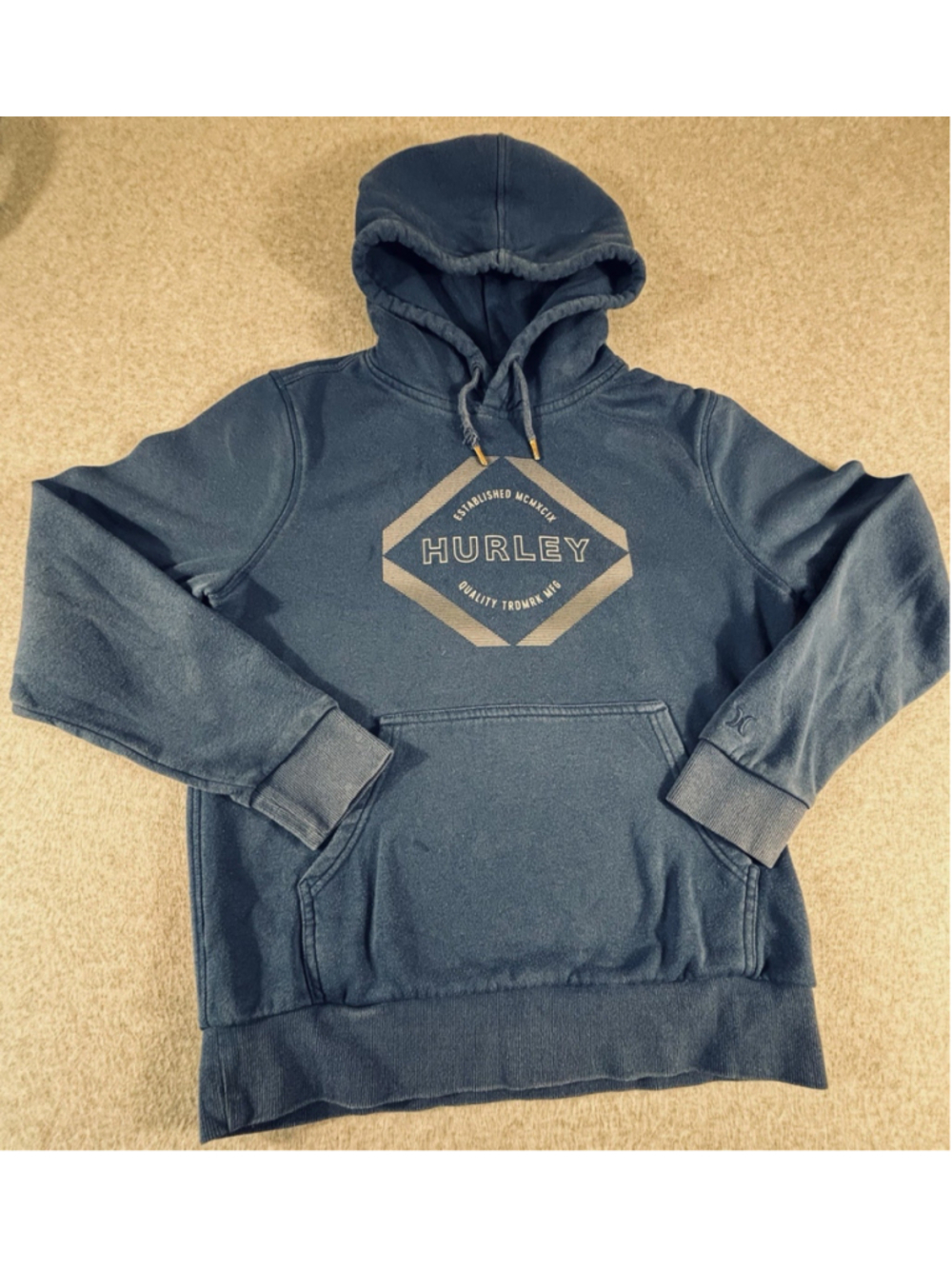 Hurley Hoodie Mens Small Blue Pullover Graphic Logo Sweatshirt Surf